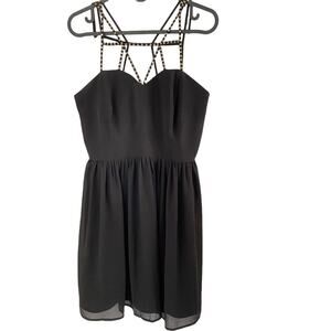 y2k Forever 21 strappy caged black & gold night out dress XS babydoll grunge